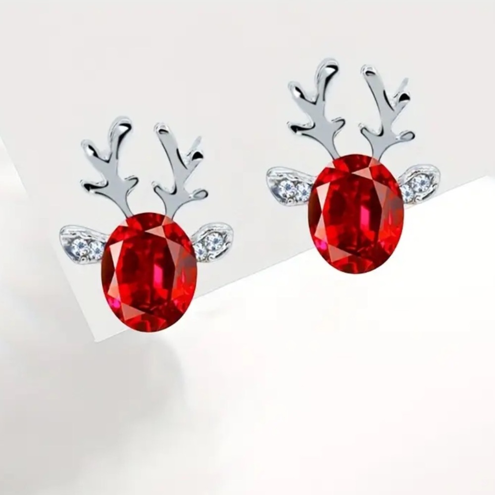 Exquisite Christmas 925s Sterling Silver Red Reindeer Earrings - Picture 6 of 6